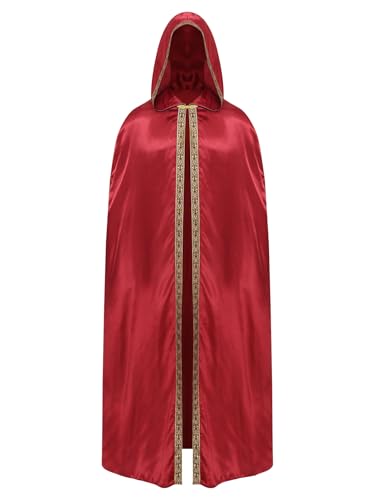 Kvysinly Halloween Kostüm Herren Umhang Satin Glänzend Kapuzenumhang Lange Cape Gothic Umhang Robe Vampir Kostüm Hexenkostüm Karneval Fasching Party Burgundy 3XL von Kvysinly