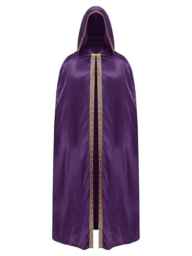 Kvysinly Halloween Kostüm Herren Umhang Satin Glänzend Kapuzenumhang Lange Cape Gothic Umhang Robe Vampir Kostüm Hexenkostüm Karneval Fasching Party Dunkelviolett 3XL von Kvysinly