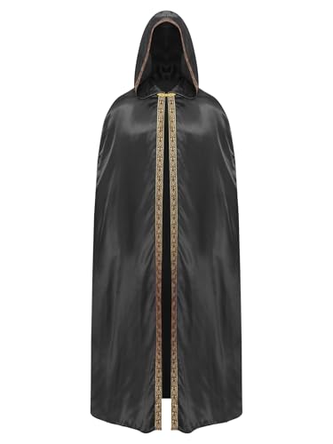 Kvysinly Halloween Kostüm Herren Umhang Satin Glänzend Kapuzenumhang Lange Cape Gothic Umhang Robe Vampir Kostüm Hexenkostüm Karneval Fasching Party Schwarz 3XL von Kvysinly