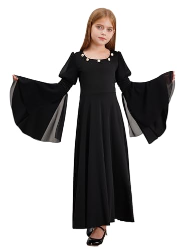 Kvysinly Mädchen Mittelalter Kleidung Langarm Mittelalterliches Kleid Trompetenärmel Renaissance Kleid Viktorianischen Prinzessin Kleid Halloween Kostüm Schwarz 170-176 von Kvysinly