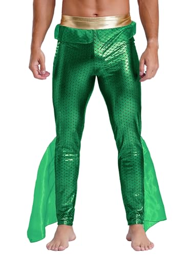 Kvysinly Metallic Hose Herren Meerjungmann Kostüm Lang Fischschuppen Druck Strumpfhosen Halloween Karneval Verkleidung Grün 3XL von Kvysinly