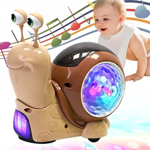 Kyduu Leuchtendes Schneckenspielzeug, Schnecke Krabbelspielzeug mit Lichter und Musik mit Automatischer Hindernisvermeidung, Musik Baby Spielzeug 6-36 Monate, Musikspielzeug mit automatischer(Braun) von Kyduu