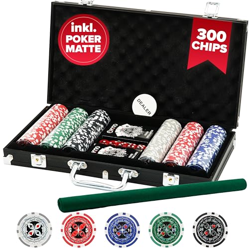 Kyto Pokerkoffer 300-tlg. Poker Set - Ideales Texas Holdem Set - Mit Koffer, Pokerchips, Pokerkarten und Pokermatte - Perfektes Pokerspiel für Profis und Anfänger im Cash Game und Turnier Poker von Kyto