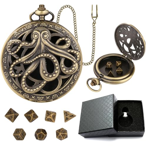 Kytpyi Würfel, Würfelset, Retro Metall Würfel Set mit 7 Polyedrische Würfel 1 1 Geschenkbox für Rollenspiel Spiele Dungeons and Dragons, Kompakt Tragbar Dice Set für Reise Party Camping(Krake) von Kytpyi