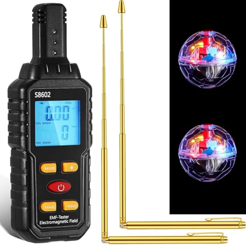 Kytxqikd 5-Teiliges Geisterjagd-Ausrüstungsset, 1 EMF-Strahlungsdetektor, 2 LED-Katzenkugeln, 2 Kupferschienenstangen von Kytxqikd