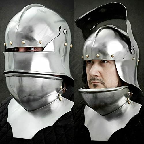 L M Handicrafts Mittelalterlicher deutscher italienischer Sallet-Helm mit Bevor & Visier Larp Krieger Kostüm Spartan Römer Helm Europäischer Wasserkocher Hass Wikinger Maske Barbuta Kreuzritter von L M Handicrafts