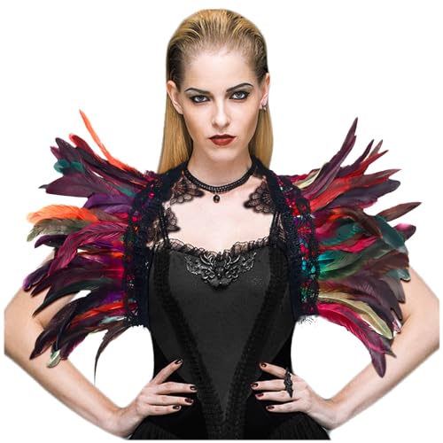 L'VOW Gothic Damen Natürliches Feder Cape Schal Schulterumhang Spitzen kragen Halloween Maleficent Achselzucken Kostüme(Multicolor) von L'VOW