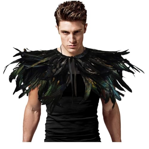 L'VOW Herren Schwarz Federn Gothic Natürliche Feder Schal Halloween Feder Umhang Fasching Kostüm(A-Black-1) von L'VOW