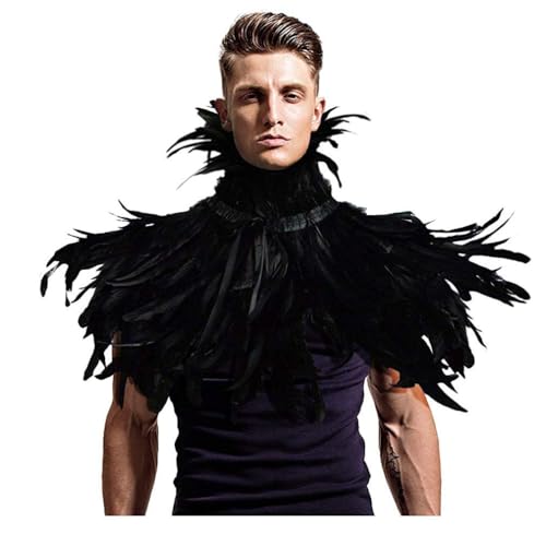 L'VOW Herren Schwarz Federn Gothic Natürliche Feder Schal Halloween Feder Umhang Fasching Kostüm(C-Black-4) von L'VOW