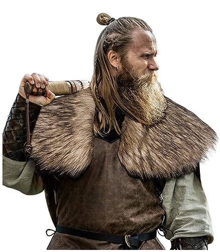 L'VOW Herren Wikinger Kunstpelz Kragen Mittelalterliche Umhang König Krieger Capelet Schal LARP Cosplay Kunstfell Kostüm Accessoire(Braun) von L'VOW