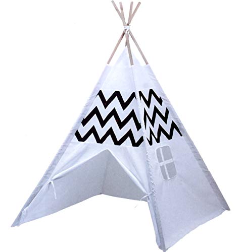 Indianerzelt Wigwam Kinder Spielzelt Tipi Indianer Motiv für drinnen draußen (Zick Zack weiß schwarz) von L.A. Sports