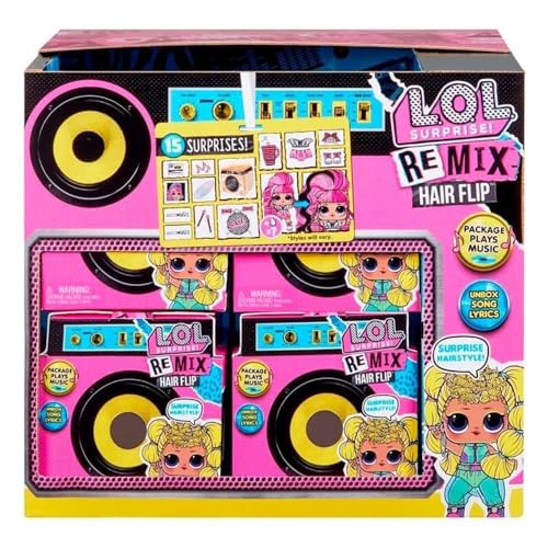 L.O.L. Surprise!, Remix Hair Flip – 15 Überraschungen, darunter 1 Puppe 8 cm, 1 Tiny Disc zum Hören auf den Speaker, zufällige Modelle zum Sammeln, Spielzeug für Kinder ab 3 Jahren, LLUG8 von L.O.L. Surprise!