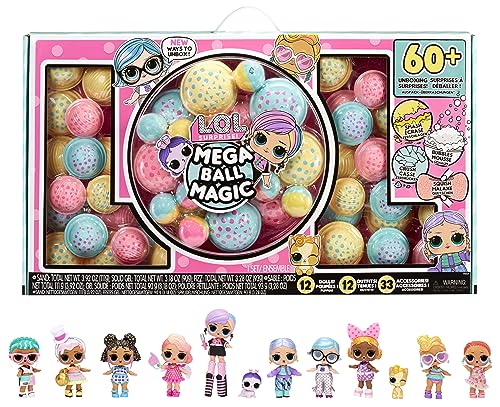 L.O.L. Surprise! Mega Ball Magic - 12 Sammelpuppen, 60+ Überraschungen, 4 Auspackerlebnisse - Squish Sand, Bubbles, Gel Crush, Shell Smash - Mix & Match-Mode - Toll für Mädchen + Jungen ab 3 Jahre von L.O.L. Surprise!