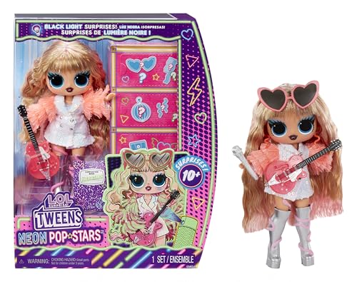 L.O.L. Surprise! Tweens Neon Pop Stars - Thea Stars - 1 Fashion Doll, mit Backlight Surprises und 10+ Pop Star Fashions und Accessoires Samt ihrer Hot Pink Guitar, Geschenk für Kinder ab 4 von L.O.L. Surprise!