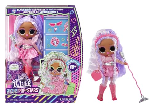 L.O.L. Surprise! Tweens Neon Pop Stars - Kitty K - 1 Modepuppe mit Backlight Surprises und 10+ Pop Star Fashions und Accessoires Inklusive Retro Mikro-Ständer, Geschenk für Kinder ab 4 von L.O.L. Surprise!