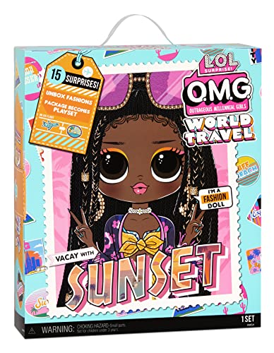 L.O.L. Surprise! OMG World Travel Modepuppe - SUNSET - 15 Überraschungen - Outfit, Schuhe, Reiseaccessoires & mehr - 2-in-1-Verpackungsspielset - Zum Sammeln - Für Jungen & Mädchen ab 4 Jahren von L.O.L. Surprise!