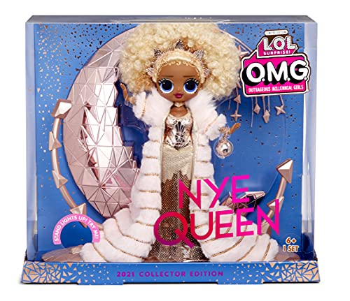 L.O.L. Surprise! Holiday OMG 2021 Collector Modepuppe - NYE Queen - Mit goldenen Outfits, Accessoires und beleuchtetem Ständer - Silvester-Look - Tolles Geschenk für Jungen und Mädchen ab 4 Jahren von L.O.L. Surprise!