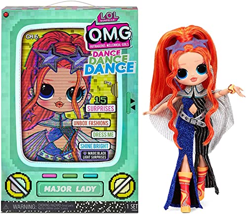 LOL Surprise OMG Dance Dance Dance Major Lady Fashion Puppe mit 15 Überraschungen, Designer-Kleidung, Schwarzlichtlampe, Fashion Accessoires, Schuhen, Puppenständer und TV-Verpackung. Ab 4 Jahren von L.O.L. Surprise!