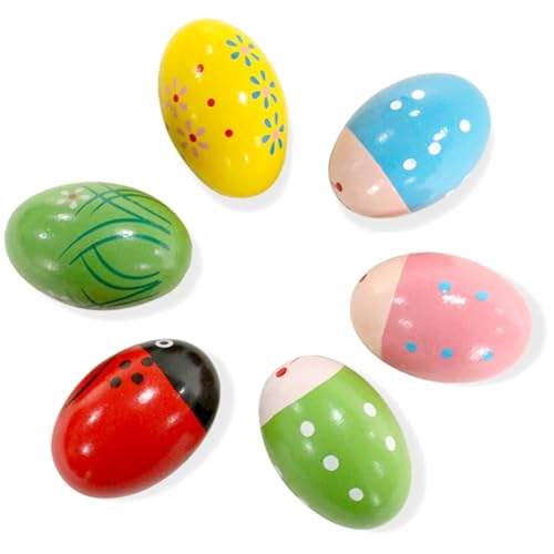 Eier Shakers Musikinstrumente, großer hölzerner Eierschüttler für Kinder, Ostereier Musikspielzeug, niedliche Eiermarken für frische Eier, farbenfrohe Lernspielzeug für Kinderkinder, 1,57x2.76 von LAANCOO