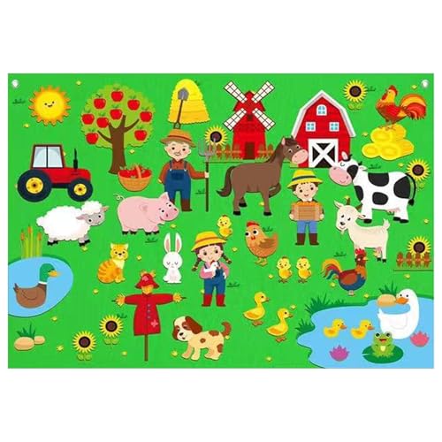 Filz Story Board Farm-Themen 41 x 29 Zoll Filzboard für Kleinkinder mit telefonisch pädagogischen fantasievollen Cartinativ Felt Board für Zuhause, Vorschule, Kleinkindaktivitäten, Fish Board für K von LAANCOO