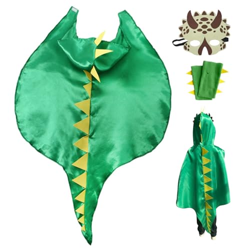 LAANCOO 1 Set Dragon Kostüm, Dinosaurierkostüm für Kinder, Dragon-Wings Cape, Mask & Handschuhe Dragon Kostüm, Kleinkind-Dress-up-Kleidung für Jungen Mädchengeschenke, Drachenmaske Kostüm von LAANCOO