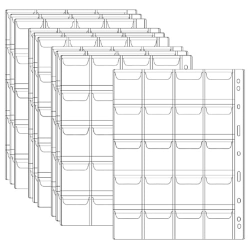 LAANCOO 10 Blättermünzenhülsen, Eva Clear Münzhalter-Münzbindemittel-Blätter mit Taschen, die mit Münzsammlung von 4-Ring-Sammeln kompatibel sind von LAANCOO