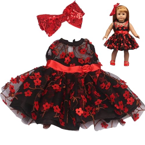 LAANCOO 18-Zoll-Puppenbekleidung für Mädchen..Schwarzes Spitzenkleid, Elegantes Kleid mit Haarband und Accessoires für Mädchen Schwarze Stoffpuppen. von LAANCOO