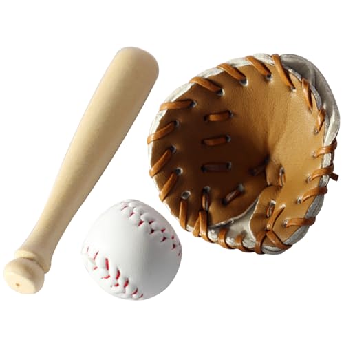 LAANCOO 3PCS/Set Dollhouse Baseball, 1 12 -Skala -Puppenhauszubehör, Miniatur -Baseballfledermaus mit Baseball, Handschuhen und Mini -Baseballfledermaus für Puppenhauszubehör von LAANCOO