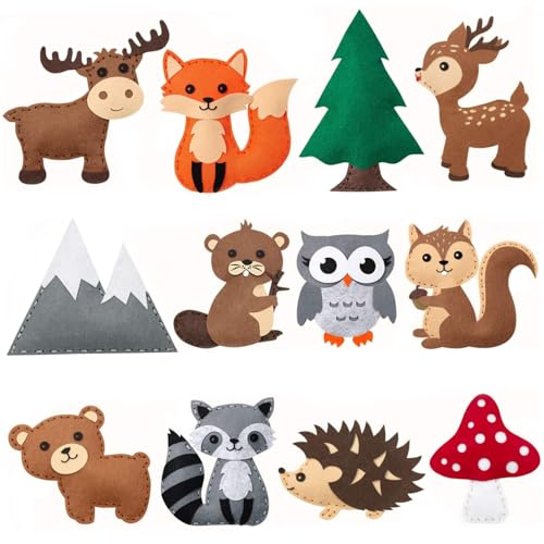 LAANCOO Animal Felt Neises Kit, 1 Set niedes Kindernähtet, Verschiedene Tierfspen DIY Crafting Animal Filz Plushie Pädagogische Nähspielzeuge für Anfänger Kinder, Stil 1 von LAANCOO