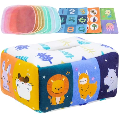 LAANCOO Baby Tissue Box Spielzeug, weiche Montessori -Tissue -Box Babyspielzeug für Säuglingsgebiete, themenbezogenes Baby Crinkle -Spielzeug, pädagogische sensorische Spielzeug, 8 -pcs von LAANCOO