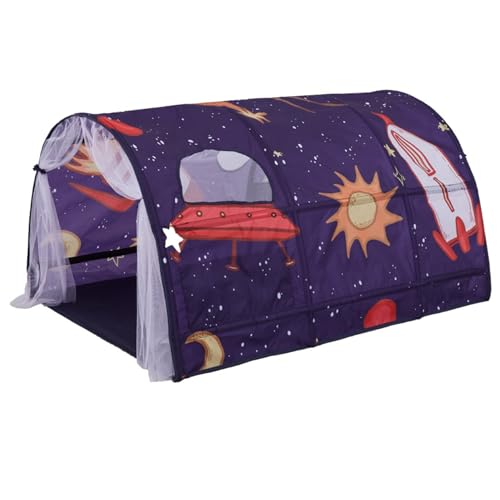 LAANCOO Bettzelt für Kinder 55.1x39.4x31,5 Zoll Pop -up Play Tunnel Rocket Space Galaxy Starry Himmels Betttunnel tragbares Kinderzelt Innenräume mit Netzvorhang und Tragetasche von LAANCOO