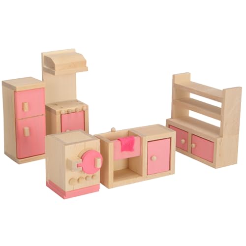 LAANCOO Dollhouse Kitchen, Puppenhausmöbel Set für Kinder, Natrual hölzerne Miniatur -Puppenhaus -Küche Set für Jungen Mädchen tun Spiele, Simulation Dollhouse Accessoires von LAANCOO