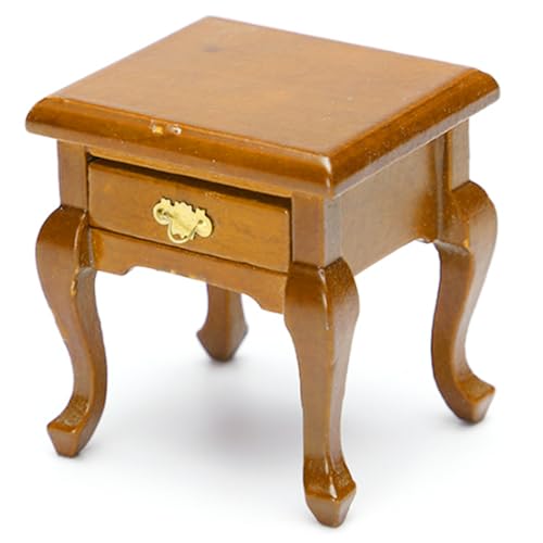 LAANCOO Dollhouse Side Table, realistischer Holzpuppenhaus -Tisch, 1/12 Skala Dollhouse Side Table Miniatur Schlafzimmer Bet vor Tischmodell für Puppenhauszubehör von LAANCOO