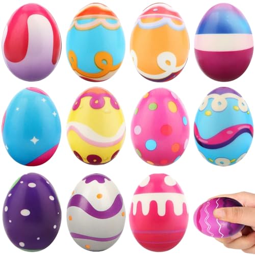 LAANCOO Eierstress Ball, 12pcs Ostereier Squishes Spielzeug, Osterkorb Stuffers, langsames Stressspielzeug, Osterkorbfüllers Party Gunst für Kinderkorb Toysquishes Ei von LAANCOO