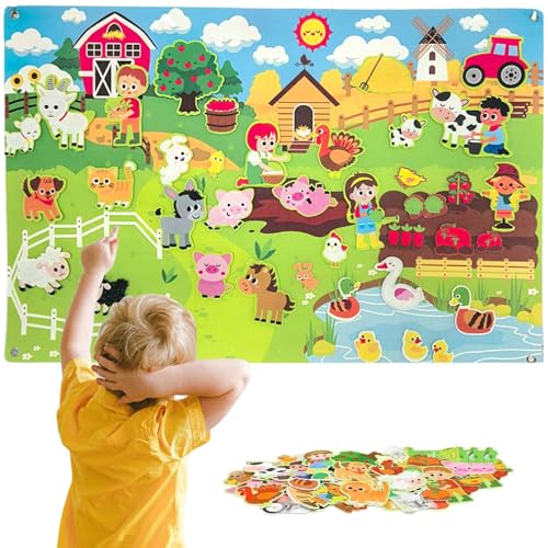 LAANCOO Filzbrettgeschichte Sets, Nutztiere Filzboard für Kleinkinder, 41 x 30 in frühen Lerntieren Filz -Board -Set, interaktive Hängende Wandaktivitäten für Kleinkinder, Filztiere Spielzeug von LAANCOO