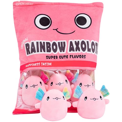 LAANCOO Kawaii -Kissen, weiche Bequeme Snack -Beutel Axolotl Plüschspielzeug, abnehmbare Kawaii Plüsch mit Reißverschluss, Axolotl gefülltes Tier für Kinder, Mädchen, Kawaii Plüsch (Rose) von LAANCOO