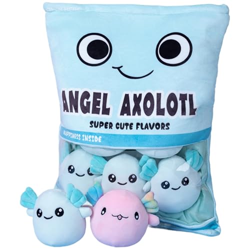 LAANCOO Kawaii -Kissen, weiche Bequeme Snack -Beutel Axolotl Plüschspielzeug, abnehmbare Kawaii Plüsch mit Reißverschluss, Axolotl gefülltes Tier für Kinder, Mädchen, Kawaii Plüsch (blau) von LAANCOO