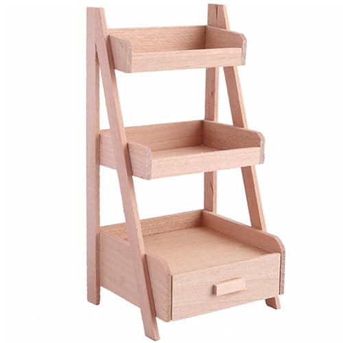 LAANCOO Mini-Holzblumenständer, unbemalte Holzausstellung Miniaturpflanzen Regal, 3-Tier 1/12 Puppenhauszubehör für Feengartendekoration von LAANCOO