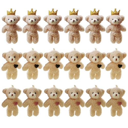 LAANCOO Mini Teddy Bears Schlüsselbein, 18 Stcs Mini gefüllt Plüschbären, 4,7 Bären Spielzeug Tiny Plüschbären Ornament Stofftiere für DIY -Handwerk von LAANCOO