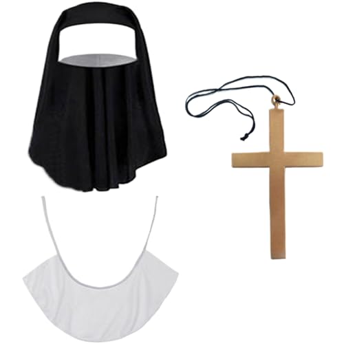 LAANCOO Nonne Kostümfrau, Nonne Kostümzubehör Set, Nonne -Outfit mit Nonne Kopfstück, Nonne Kragen & Kreuzanhänger Halskette Damenkleid Kostüme für Cosplay -Vorräte, Nonne Kopfstück von LAANCOO