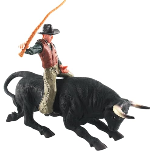 LAANCOO Rodeo -Spielzeug, Cowboy -Spielzeug, realistisches Handzeichnen von Bullenreitspielzeug, PVC Rodeo -Spielzeug, wissenschaftliches Bildungsspielzeug für Jungen Kinder, Schwarz von LAANCOO