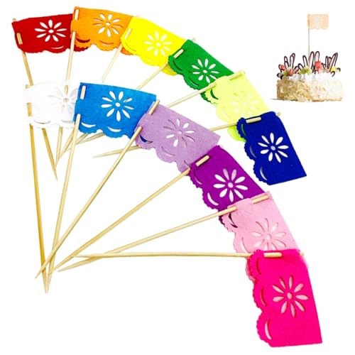 LAANCOO Set von 24 PCs Mini mexikanische Papiergewebe-Banner-Flaggen Dekoration, mehrfarbige Fiesta-Party-Dekorationen Mexikanischer Fiesta-Kuchen-Topper für mexikanische Themen-Party-Dekorationen von LAANCOO