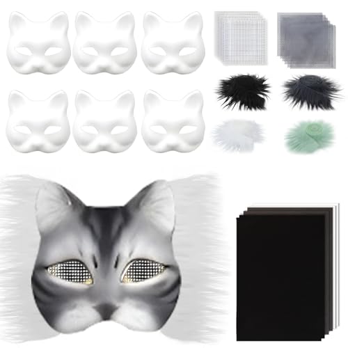 LAANCOO Therian Mask Kit Realistic Blank halb Gesichtskatze Maske mit Filzblech, Plüsch -Kunstpelzen und Augennetz dekorative Tiermaske für Maskerade, Cosplay -Party von LAANCOO