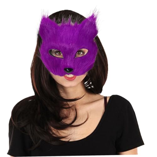 LAANCOO Therian Mask Therian Maske Halbgesichts Pelzy Maske Halloween Fox Maske mit elastischer Bandkatze Maske Therian Ausrüstung für Cosplay, Halloween-Party, Maskerade-Kostümstil 2 von LAANCOO