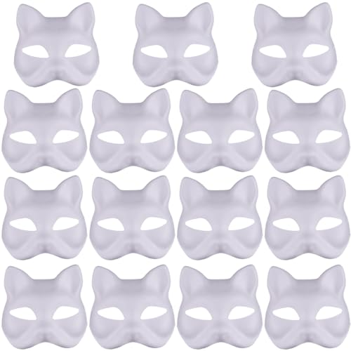 LAANCOO Therian Maske, 15pcs Katzenmaske weiße Halbfuchsmaske DIY DIY Lackierbar Leere Maskerade -Masken mit elastischer Band Animal Face Mask für Cosplay -Party, Therian von LAANCOO