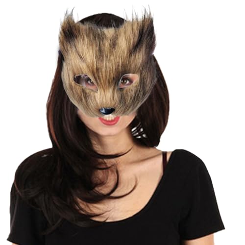 LAANCOO Therian Maske Therian Maske Halbgesichts Purry Maske Halloween Fox Maske mit elastischer Bandkatze Maske Therian Ausrüstung für Cosplay, Halloween-Party, Masquerade-Kostüm Brown von LAANCOO