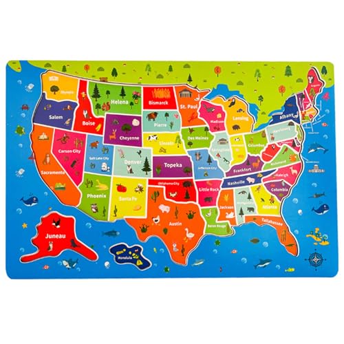 LAANCOO USA Map Puzzle Kinder Rätsel, USA Map Puzzles Rätsel Holz magnetisch-Rätsel für Kinder im Alter von 4 bis 6 Jahren, US-amerikanische Karte für Kinder von LAANCOO