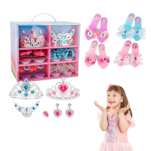 Prinzessin Dress -up -Schuhe 6 Gitter Kleinkind Girl Spielzeug mit 4 Paar Spielschuhen und Schmuckspielzeugen, glamouröse elegante 3 -jährige Mädchengeschenke für Kinder Kleinkinder, 3 Jahre alte M von LAANCOO