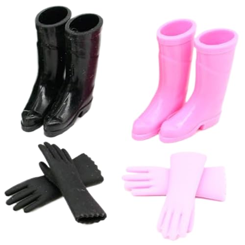 Puppenschuhe, 2 Paare Miniatur Regenstiefel mit Handschuhen, Plastik -Mini -Schuhe 1 12 Skala Dollhouse Accessoires Puppenstiefel und Handschuhe, Mini -Regenstiefel für Kinder, so tun, als ob sie s von LAANCOO