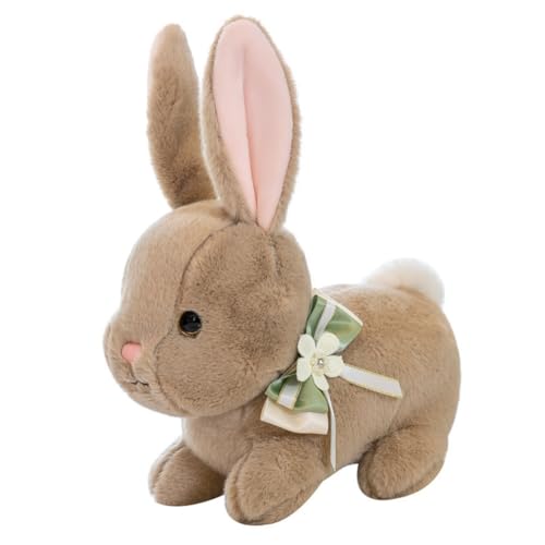 LAARNT 23cm Cartoon Bogen Kaninchen Plüschtier,Hase Kuscheltier, Cartoon Hase Plüschtier，Kuscheltier Kaninchen Puppe，Hasenpuppe Weiches Stofftier Spielzeug,Braun von LAARNT